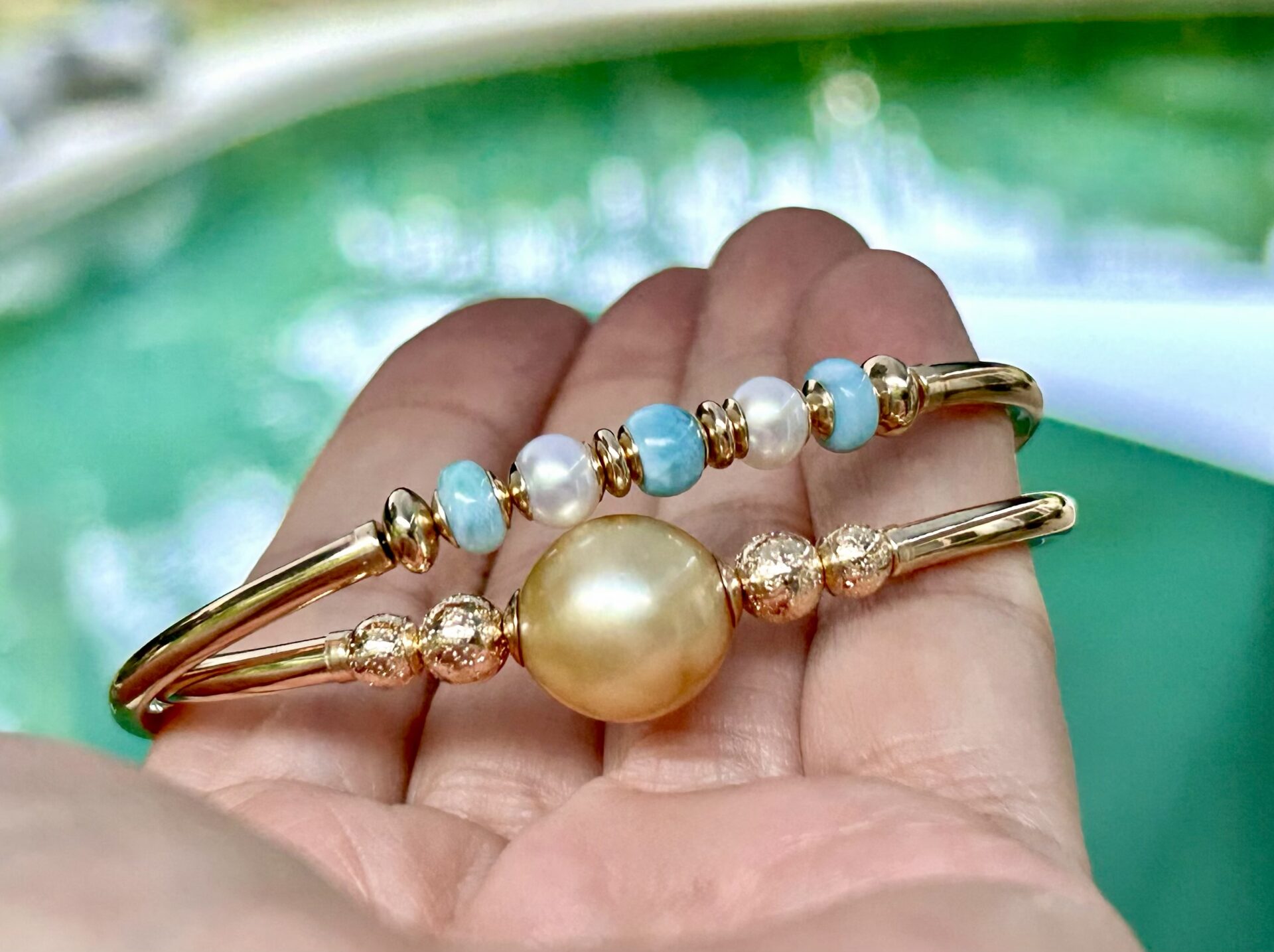 Round Golden South Sea Pearl Gold Filled Bracelet