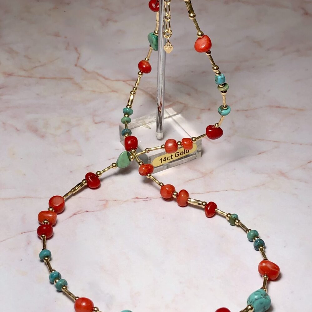 Necklace Gem Turquoise and Coral