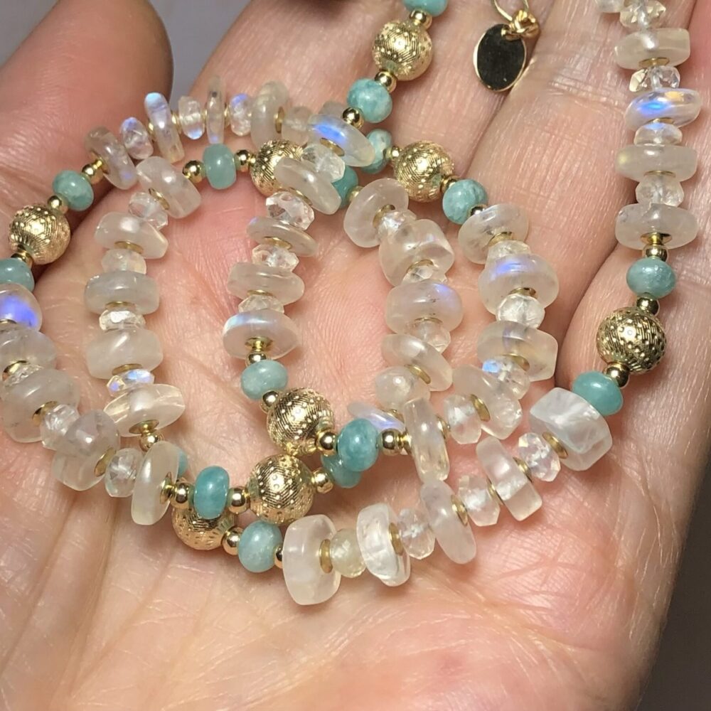 Necklace Gem Moonstone and Amazonite
