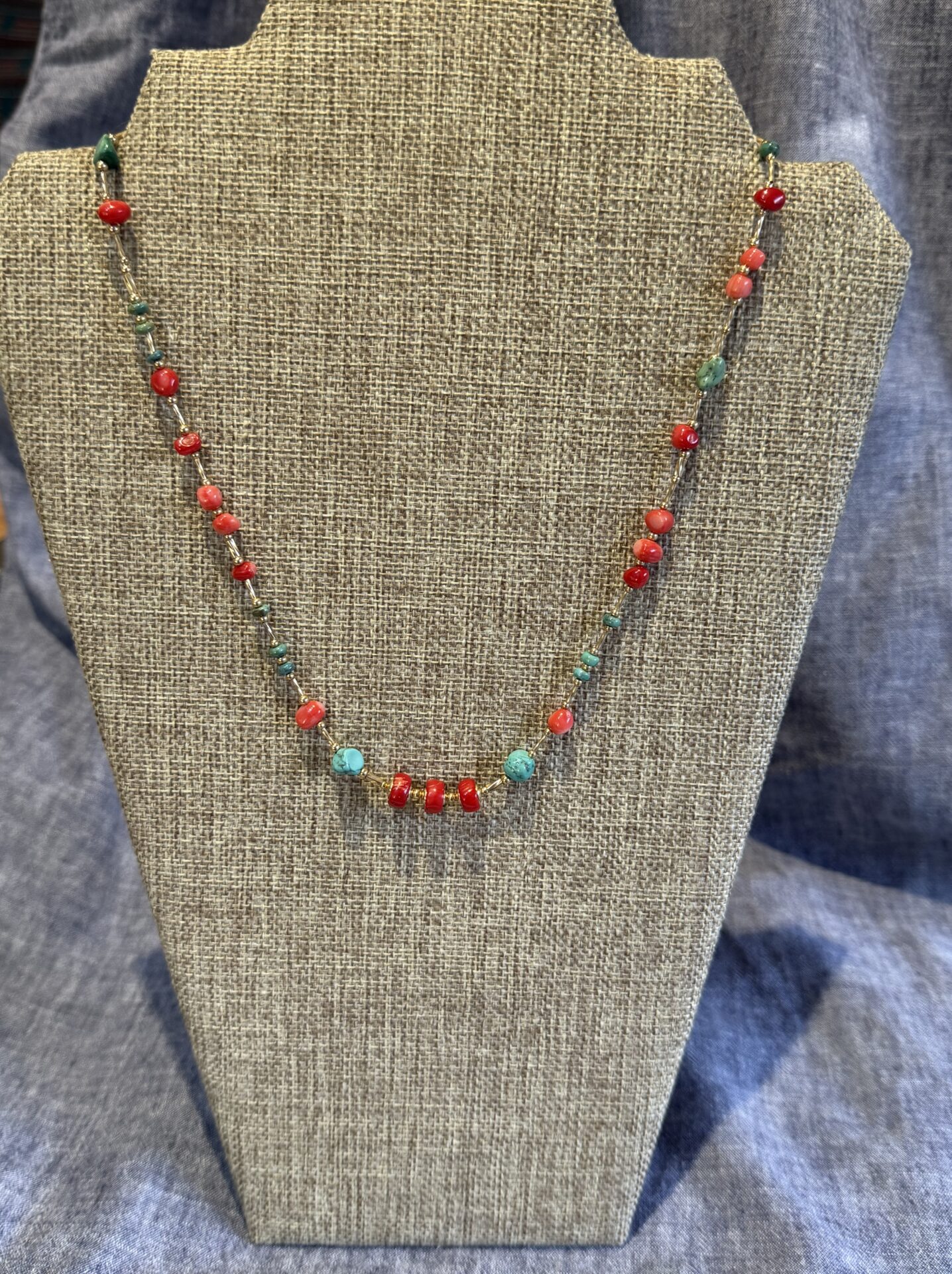 Necklace Turquoise and Red Coral 14K G/F - Image 5