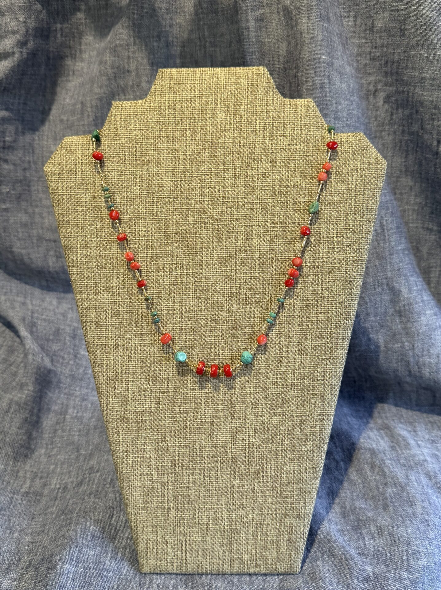 Necklace Turquoise and Red Coral 14K G/F - Image 4