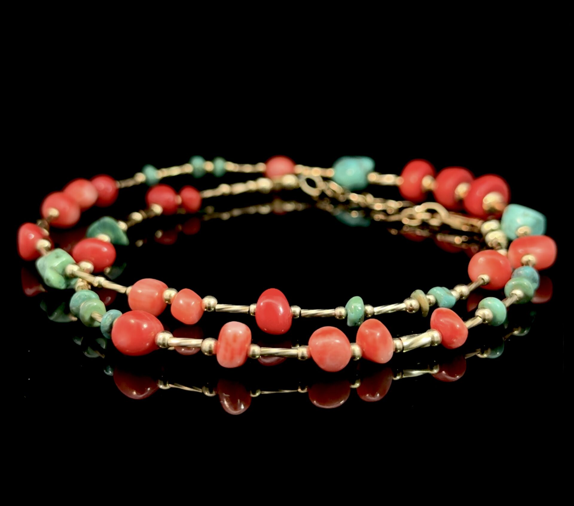 Necklace Turquoise and Red Coral 14K G/F - Image 3
