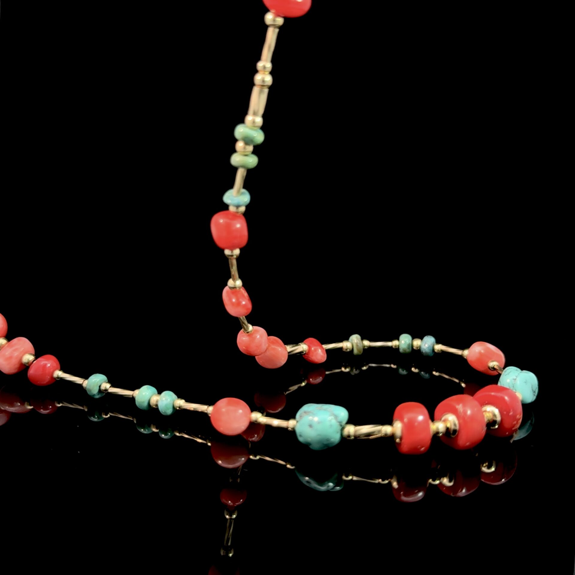 Necklace Turquoise and Red Coral 14K G/F - Image 2