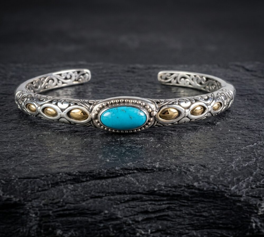 Sterling Silver Amelia Turquoise open-work Bangle