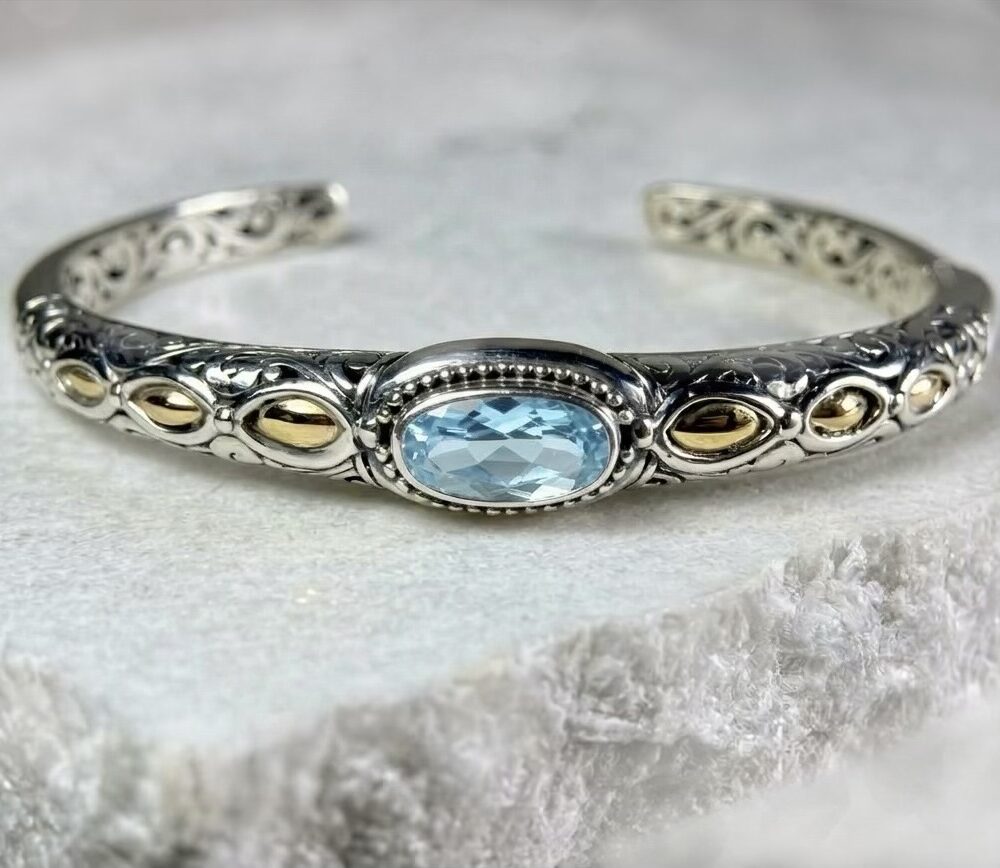 Sterling Silver Amelia Topaz open-work Bangle