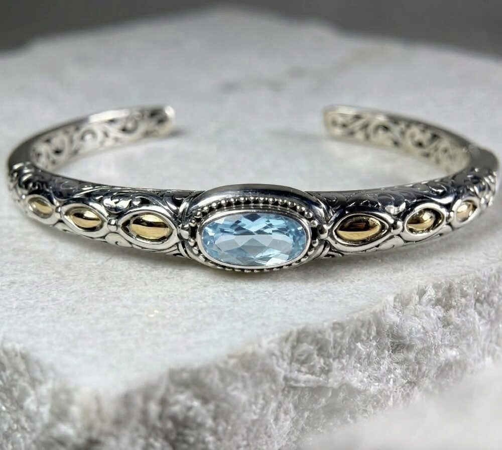 Sterling Silver Amelia Topaz open-work Bangle