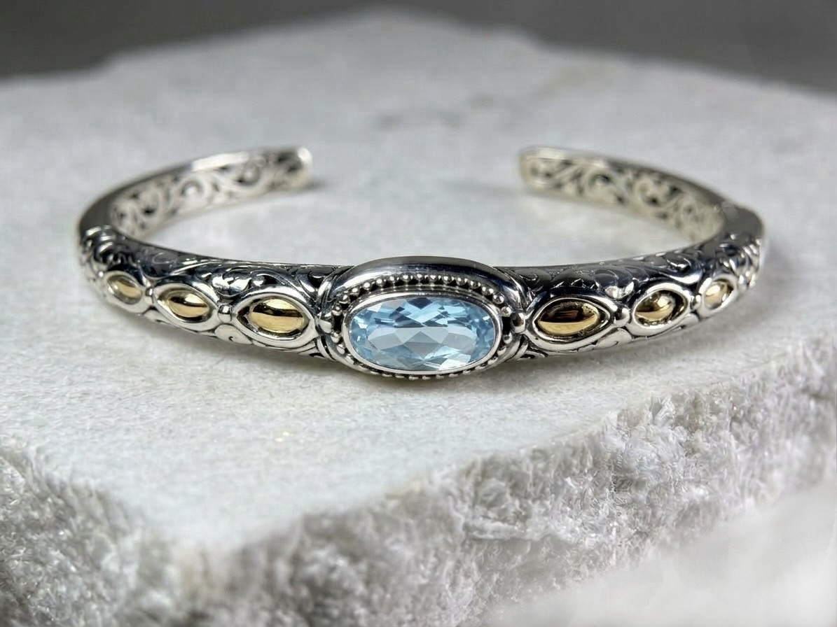 Sterling Silver Amelia Topaz open-work Bangle