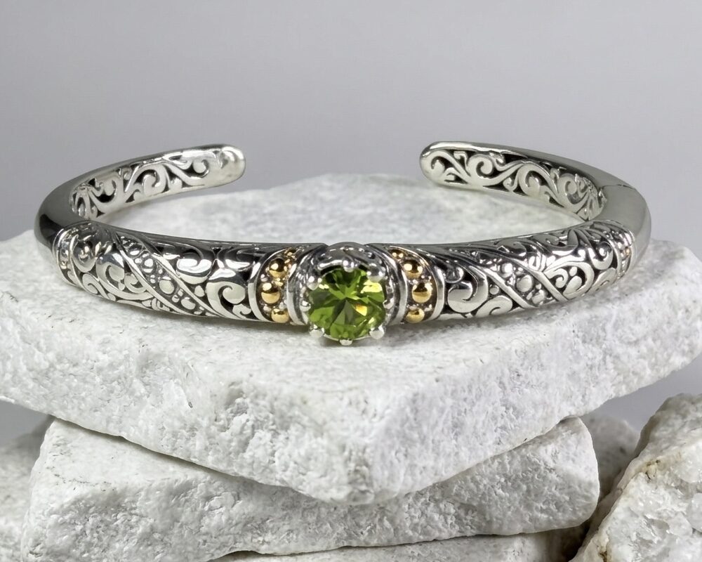 Sterling Silver Cristina Peridot open-work bangle