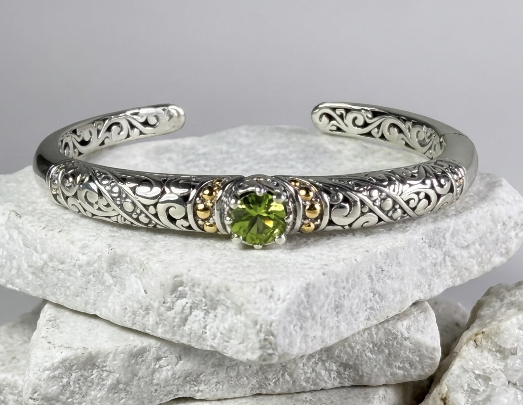 Sterling Silver Cristina Peridot open-work bangle