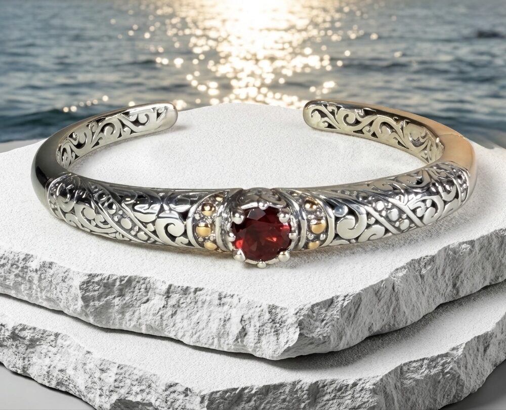Sterling Silver Cristina Garnet Openwork bangle