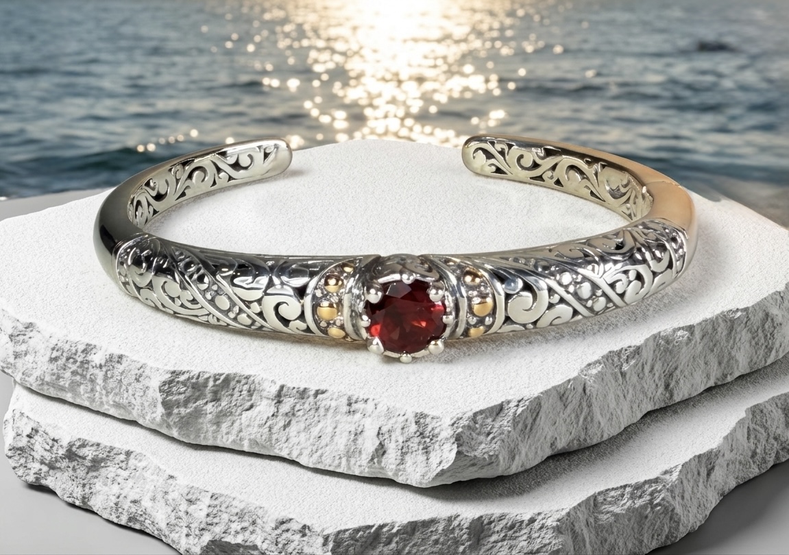 Sterling Silver Cristina Garnet Openwork bangle