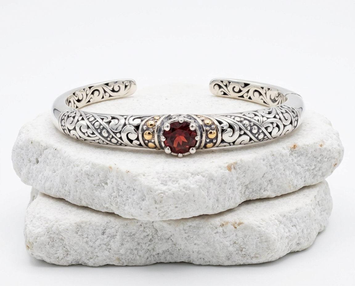 Sterling Silver Cristina Garnet Openwork bangle - Image 3