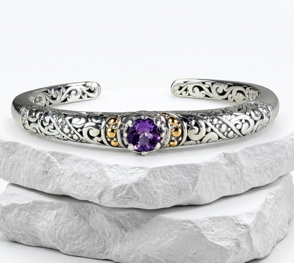 Sterling Silver Cristina Amethyst open work Bangle