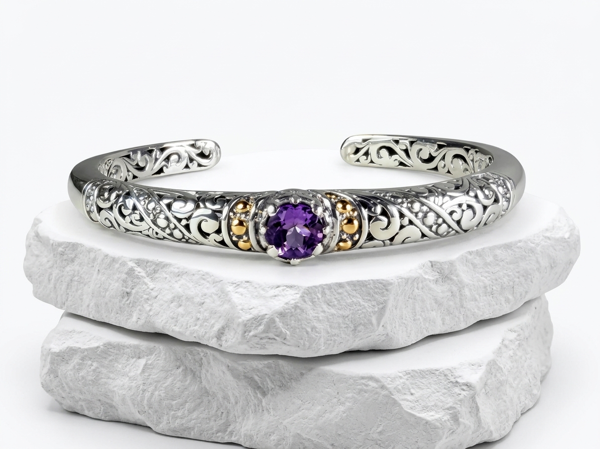 Sterling Silver Cristina Amethyst open work Bangle