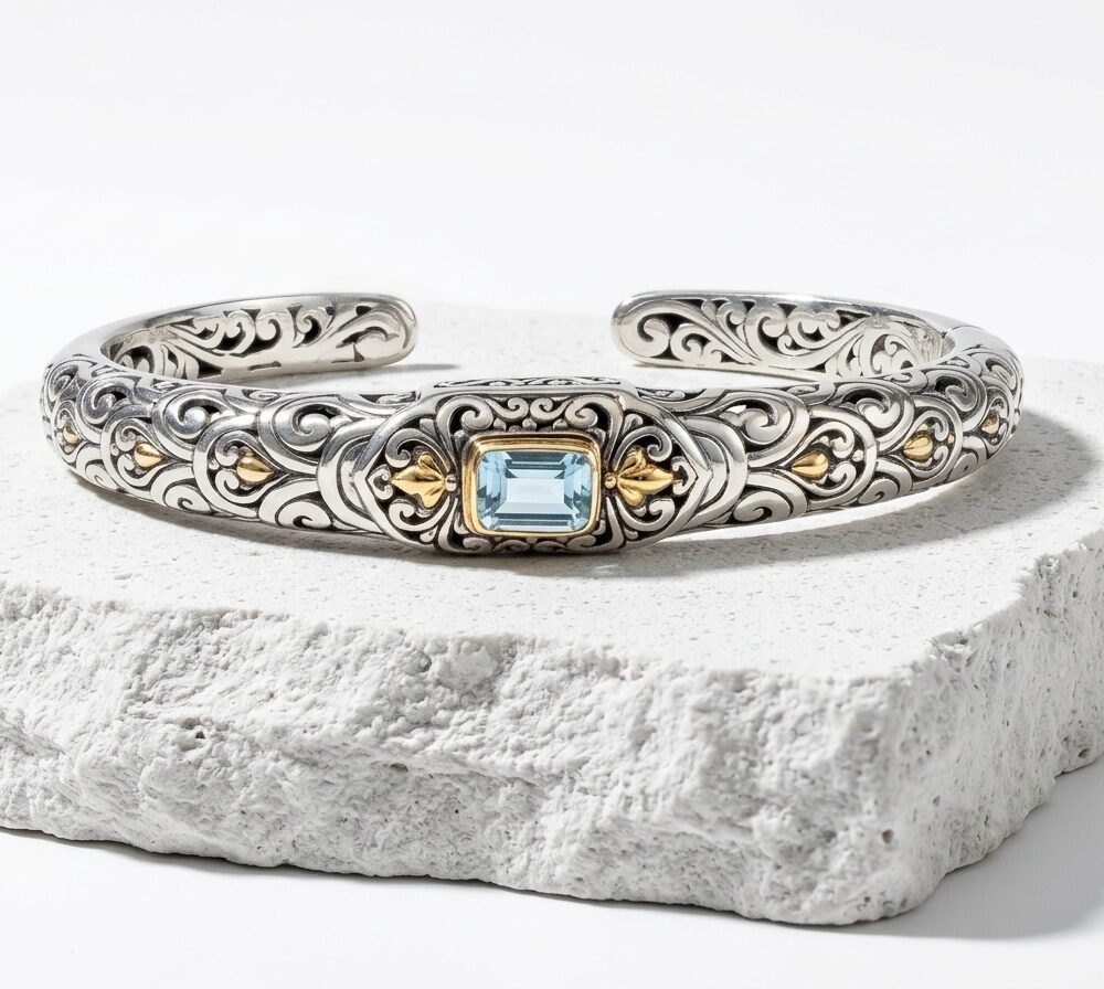 Sterling Silver Nicola Topaz Open-work Bangle