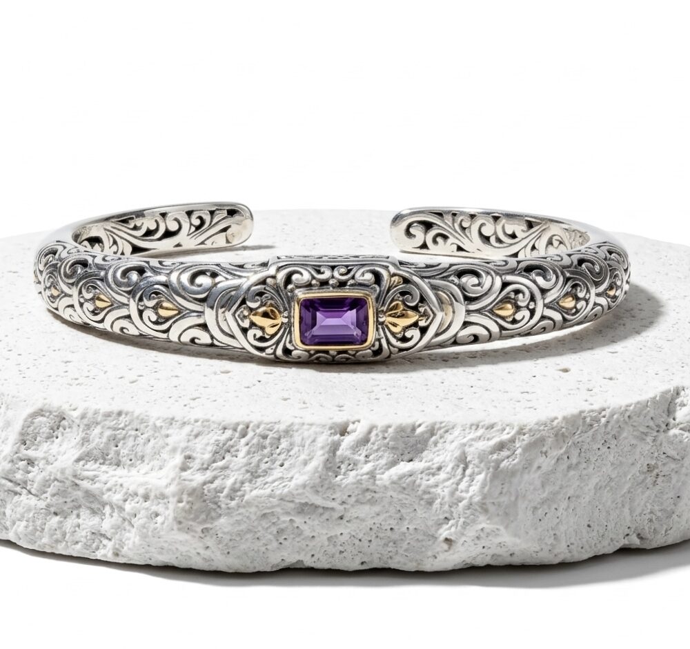 Sterling Silver Nicola Amethyst Open-work Bangle