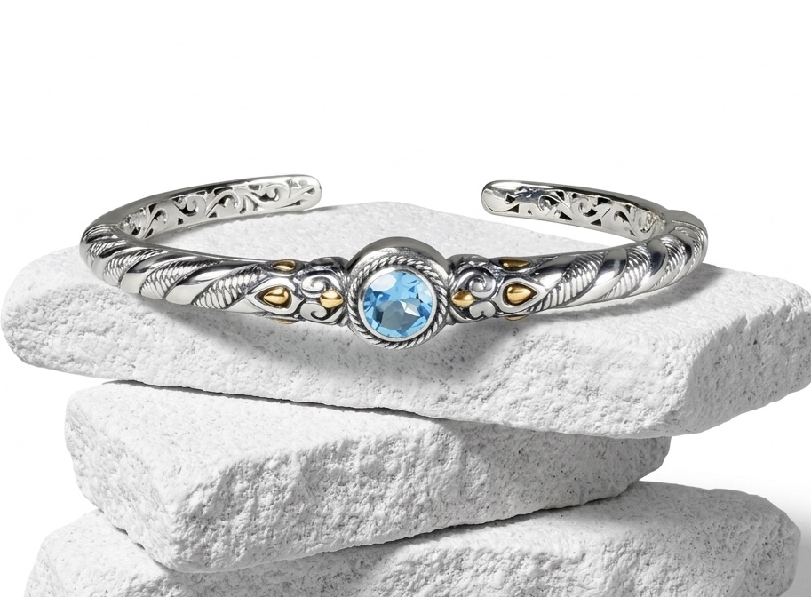 Sterling Silver Mardi Topaz Twisted Rope Bangle