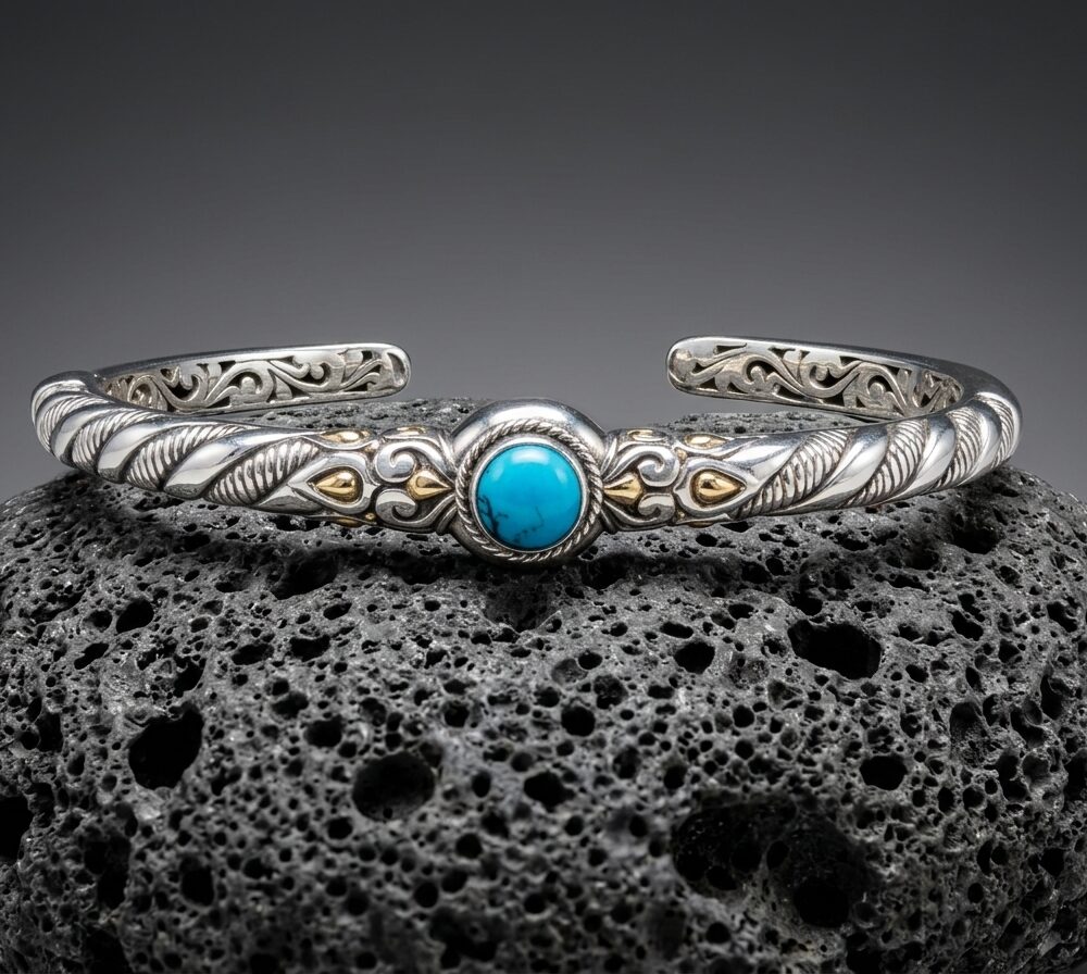 Sterling Silver Mardi Turquoise twisted Rope Bangle