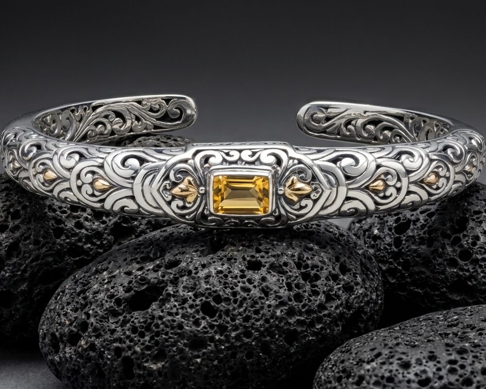 Sterling Silver Nicola Citrine Open-work Bangle