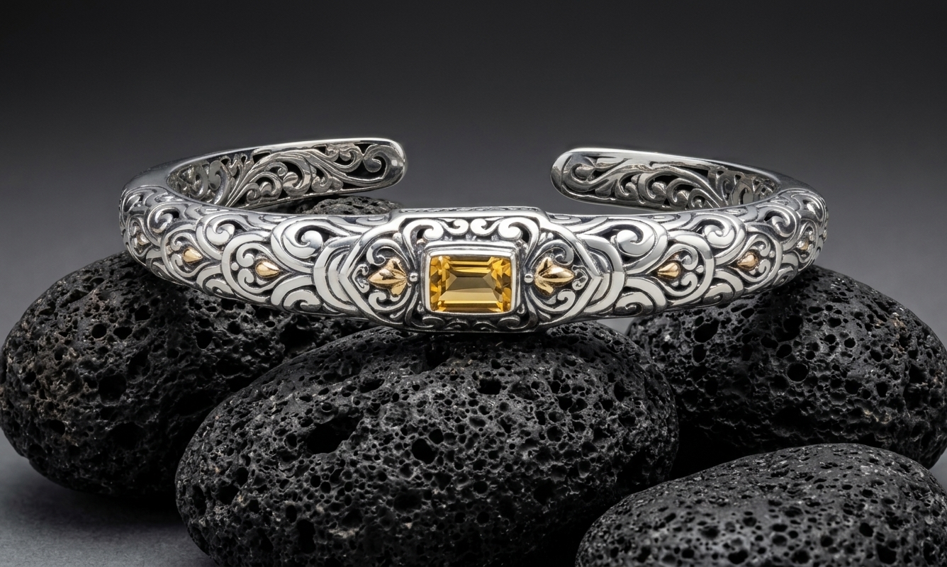 Sterling Silver Nicola Citrine Open-work Bangle
