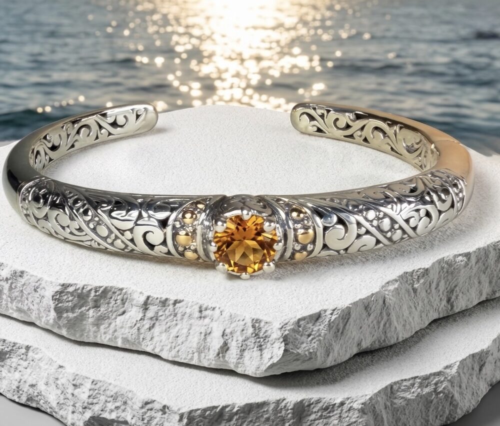 Sterling Silver Cristina Citrine open work bangle