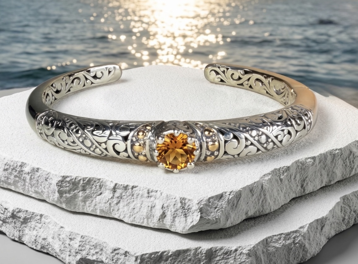 Sterling Silver Cristina Citrine open work bangle