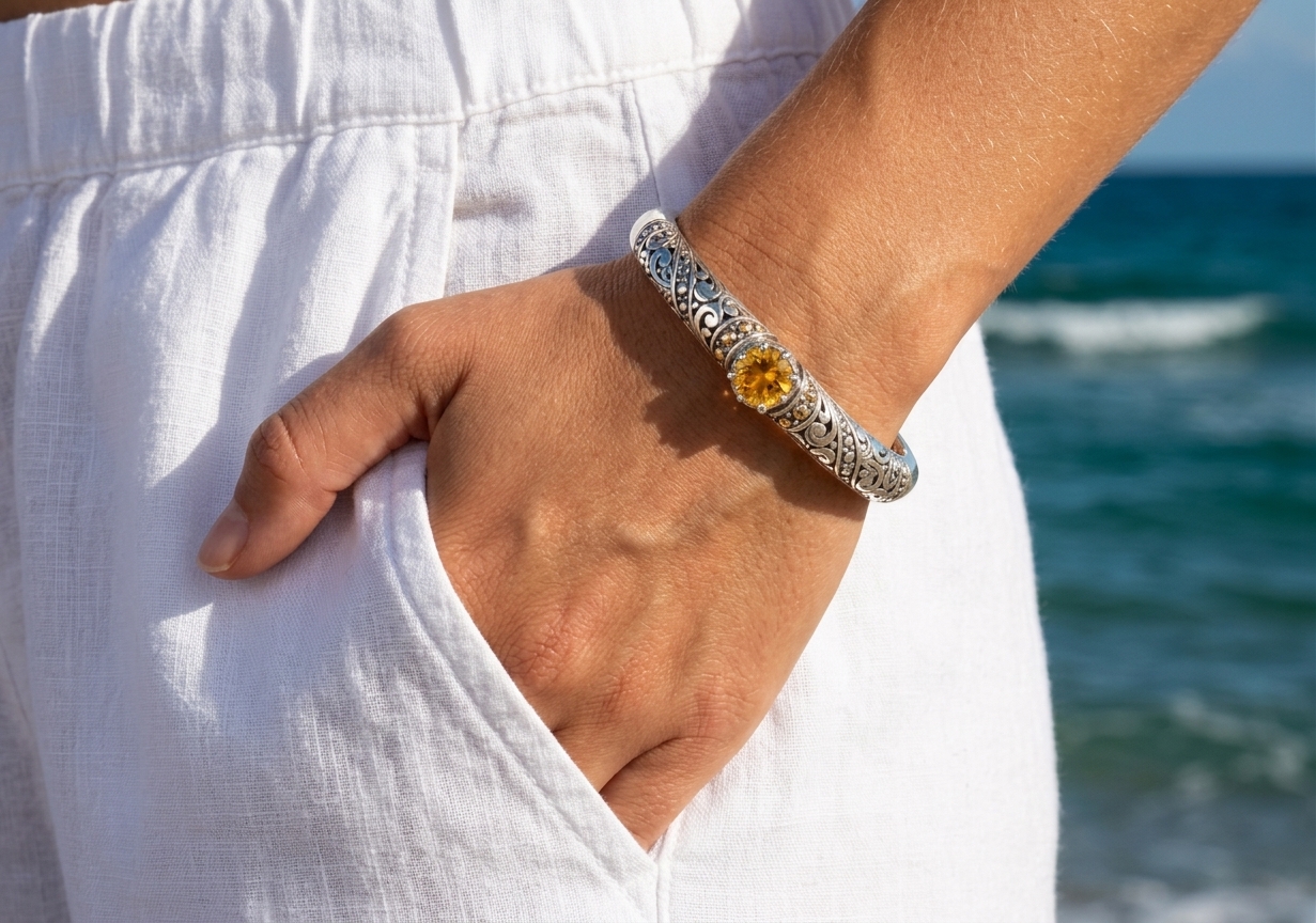 Sterling Silver Cristina Citrine Open-work Bangle - Image 2