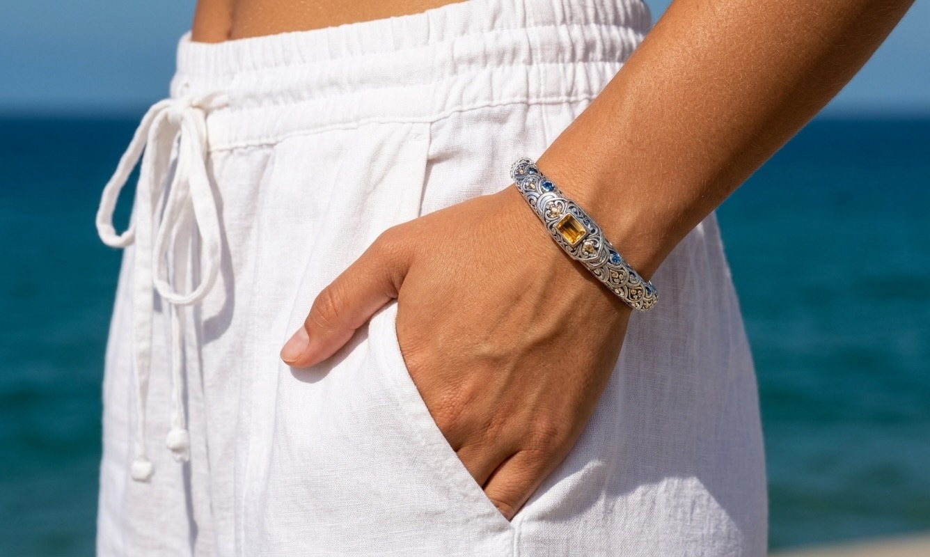 Sterling Silver Nicola Citrine Open-work Bangle - Image 2