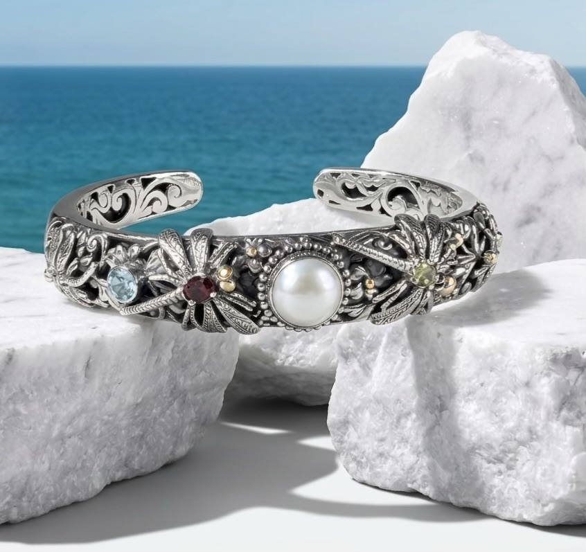 Sterling Silver Julia Pearl Gem Dragonfly Cuff