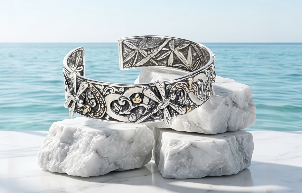 Sterling Silver & 18k Dragonfly 2 Tone Cuff