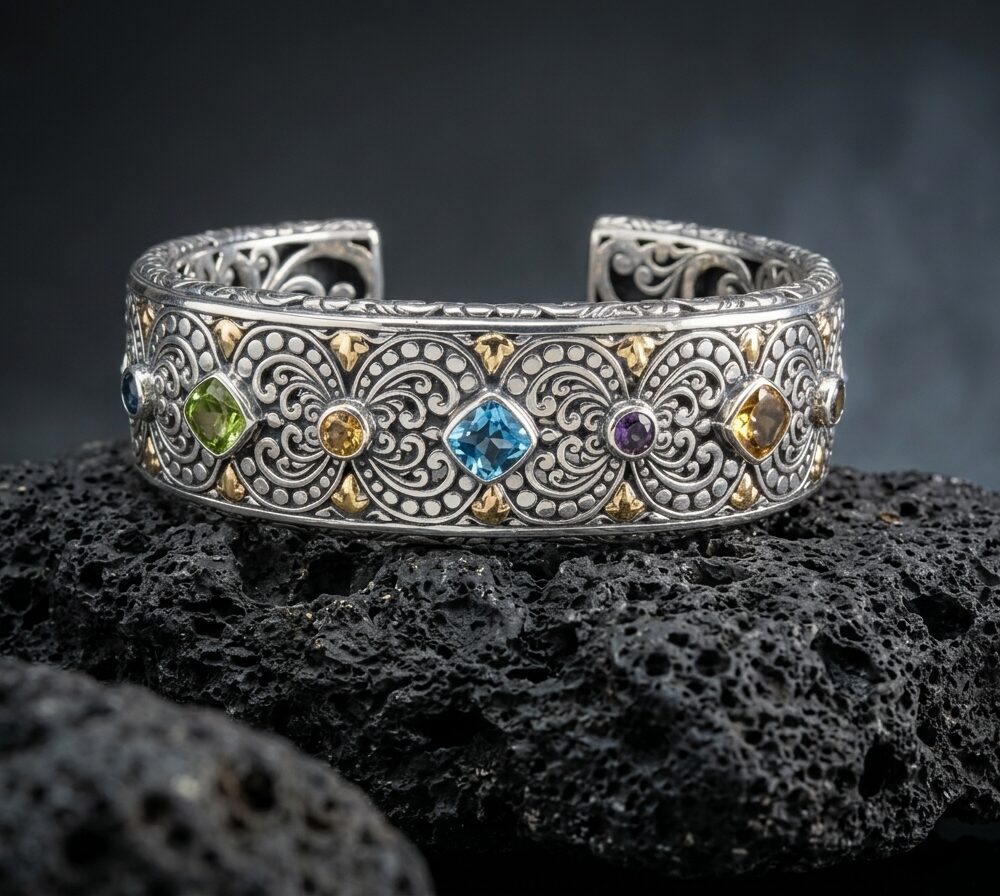 Sterling Silver Cassandra Multi Stone Cuff