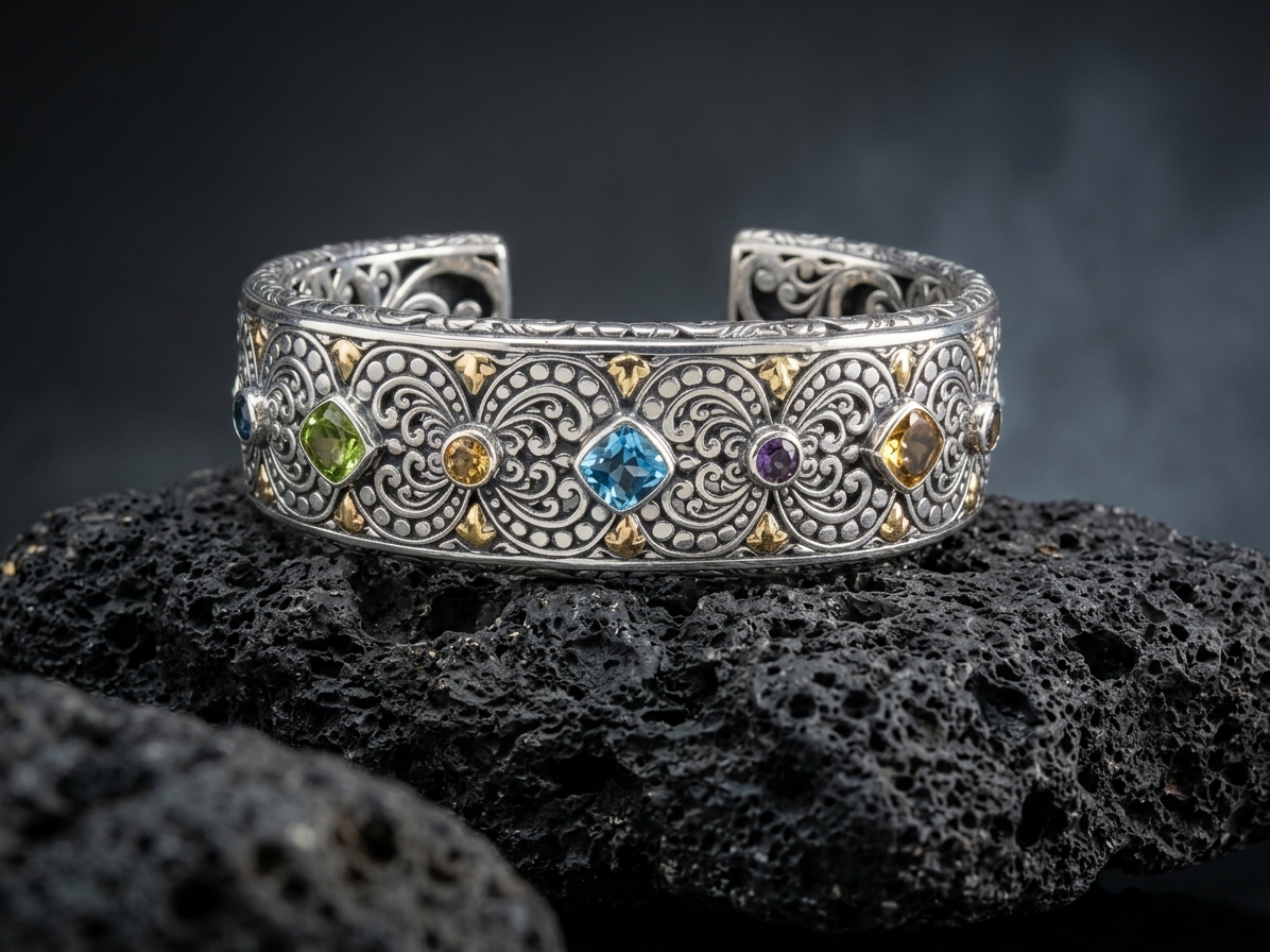 Sterling Silver Cassandra Multi Stone Cuff