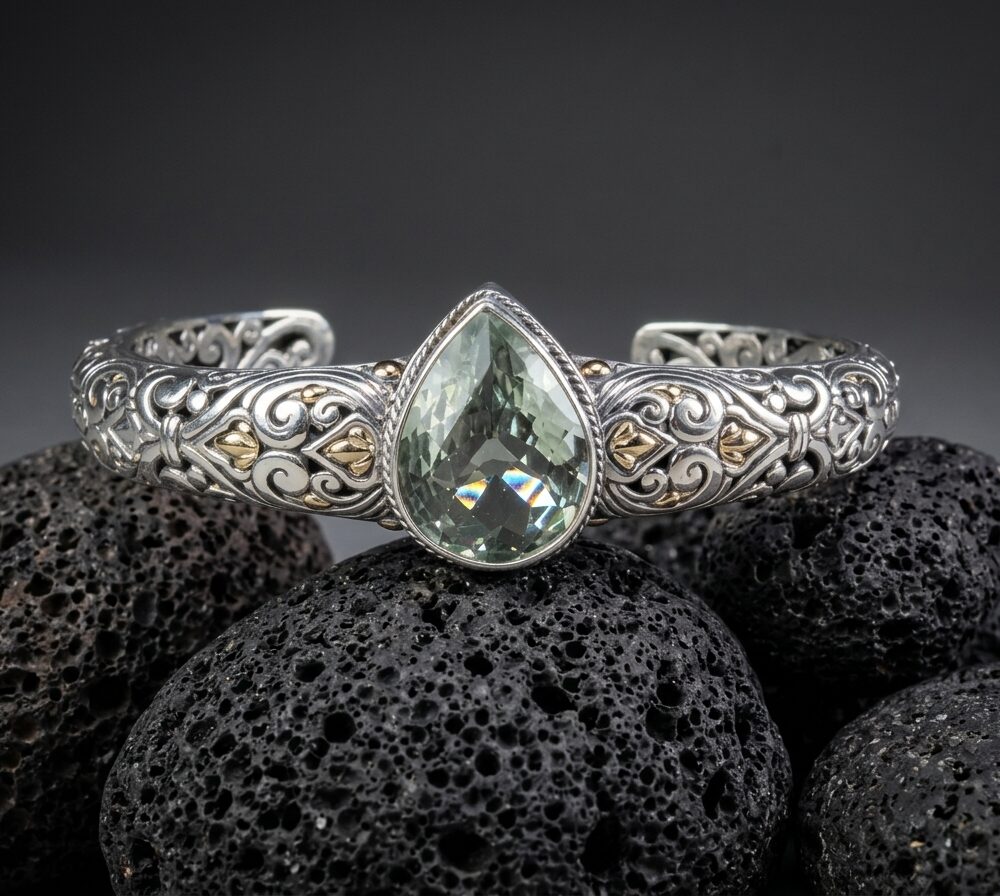 Sterling Silver Nerissa Praisiolite-Green Amethyst Bangle
