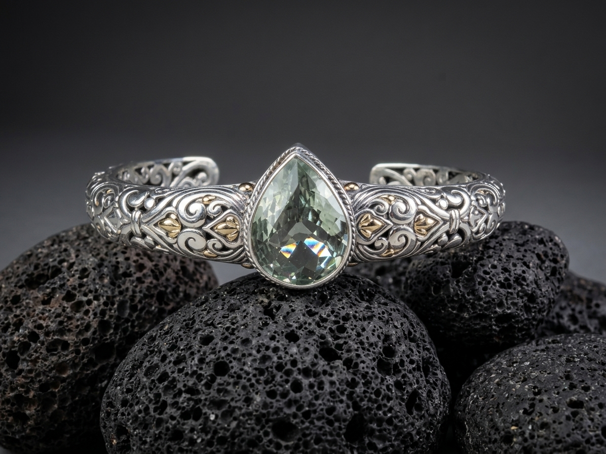 Sterling Silver Nerissa Praisiolite-Green Amethyst Bangle