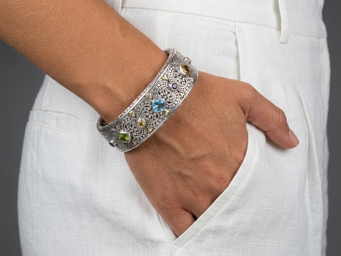 Sterling Silver Cassandra Multi Stone Cuff - Image 3